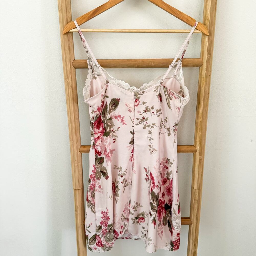 Princess Polly Agnola Lace Trim Floral Satin Slip Mini Dress Pink US 4 AU 8 - Picture 6 of 11